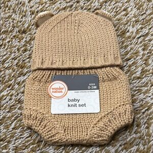 Wonder Nation Beige Baby Knit Hat Set